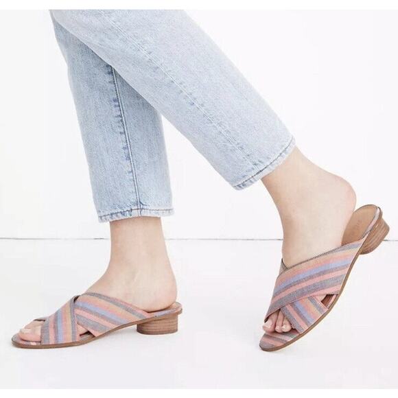 Madewell The Ruthie Criss-Cross Mule Rainbow Stripe WMNS 7 1/2 Slip On Strappy - Picture 1 of 7
